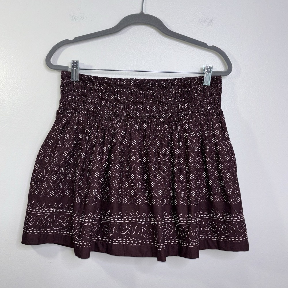 Madewell Womens Ruffled Tiered Mini Skirt Sz Large Burgundy Smocked Waist NWT